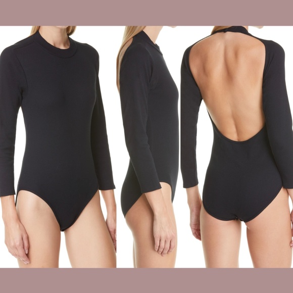 NEW BA&SH [‎ Large ] Monia Three-Quarter Sleeve Bodysuit in Noir Black